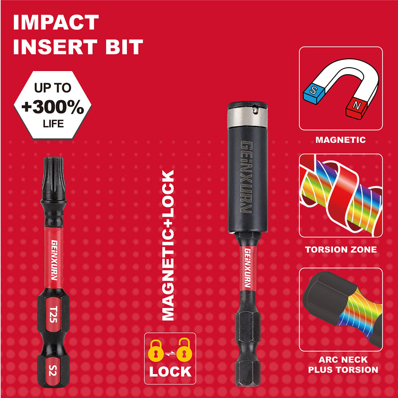 50 Pieces T25 2 In. Impact Tough Magnetic #25 Torx Head Power Bits, S2 Alloy Steel T25 Screwdriver Bits Set with 1Pcs Impact Bit Holder 2INCH-T25-51PC