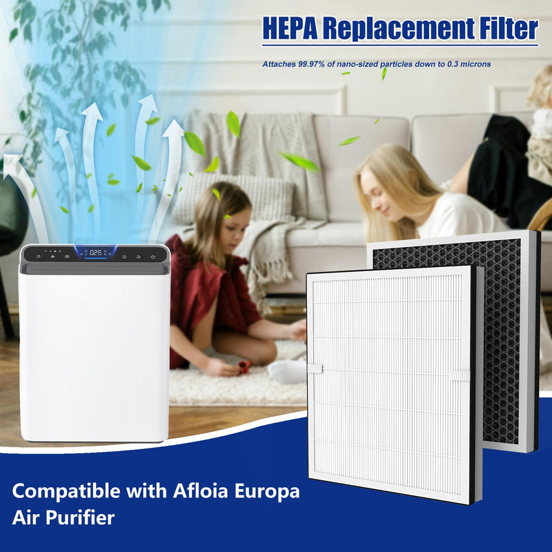 2 Packs Europa Replacement Filters Compatible with Afloia Europa Air Purifier, True H13 HEPA 3-in-1 Filter, Filtration of Pre-Filter, HEPA Filter and Activated Carbon Filters