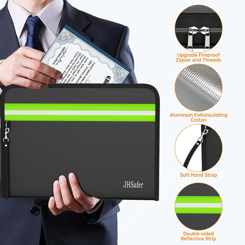 6400℉ Fireproof Document Bag,15” X 11” Water-Resistant Fireproof Money Bag with Zipper,12 Layers Insulated Fireproof Safe Bag with Reflective Strip for Documents,Passports,Cash,Valuables 15 X 11 inch Thickened