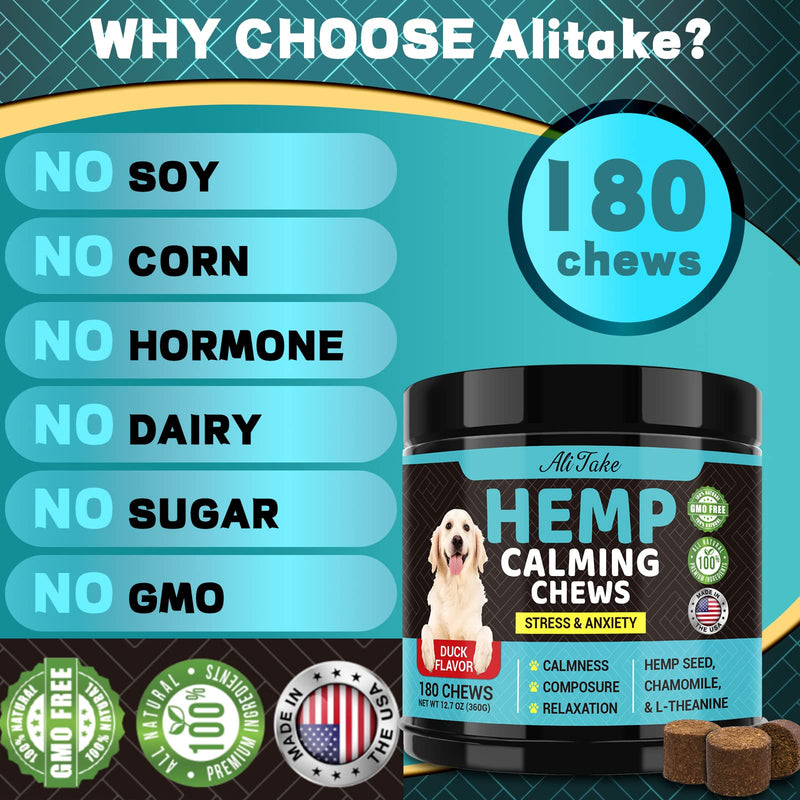 Hemp Calming Chews for Dogs - Dog Calming Treats Anxiety Relief 100% Golden Ratio of Natural Ingredients Calming Dog Treats, Aid with Separation, Barking, Stress Relief, Thunderstorms (Duck) Duck