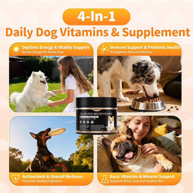 Dog Vitamins and Supplements for Daily Energy, Immune, Antioxidant, Gut, Skin & Coat, Dog Multivitamin Powder for Homemade Food with L-Carnitine, Taurine, Probiotics - Chicken Flavor, 75 Scoops 180G-Chicken