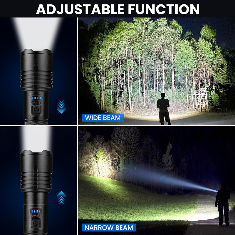 Rechargeable Led Flashlights High Lumens 3Pack, 99000 Lumen Super Bright Flash Light with 3 Modes & Adjustable 2 Beam, Brightest Waterproof Flashlight 15H Long Runtime for Hiking Camping Medium