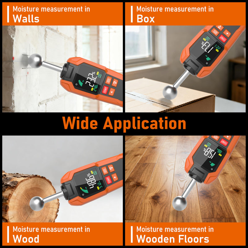 Pinless Moisture Meter with Ball Probe for Non-Destructive Area Scans for Walls & Drywall | Digital Moisture Detector,Measuring Depth 5-40mm Digital Moisture Meter Built-in Flashlight