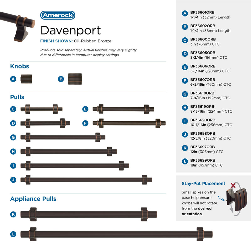 Amerock 8-13/16" Davenport Oil-Rubbed Bronze Drawer Pull | 8-13/16 inch (224mm) Center-to-Center Mounting Distance and 10-5/16 inches Overall Length, Durable Zinc Cabinet Hardware 8-13/16 Inch (224 mm) Center-to-Center Oil Rubbed Bronze