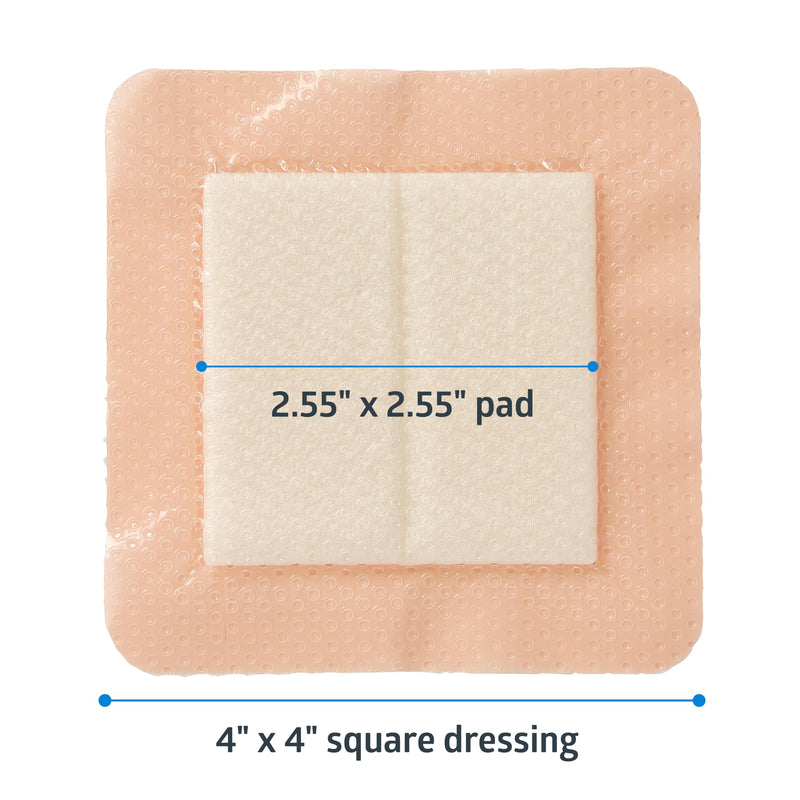 Medline Optifoam Gentle EX Silicone Adhesive Foam Dressing, 4” x 4” Dressing with 2.5” x 2.5", Protects Sensitive Skin, Waterproof, Covers and Protects Wounds, Pack of 3