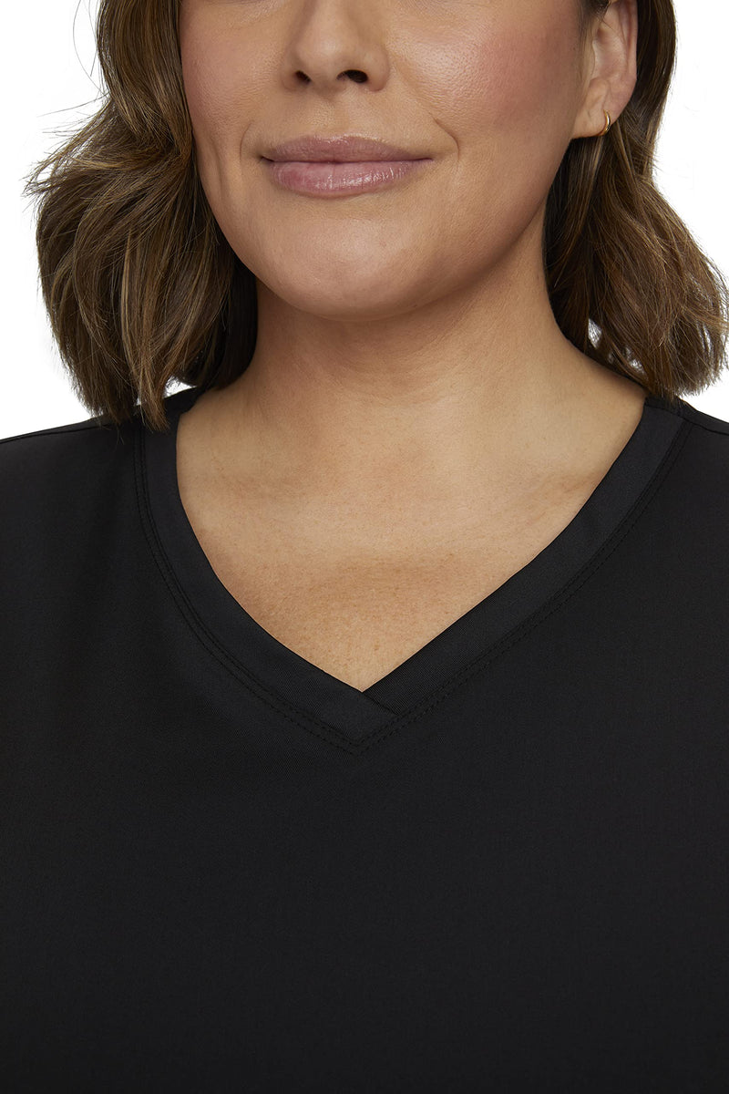 Healing Hands Women's Scrub Top V-Neck with 2 Pockets, 2-Way Stretch, and Yoga Knit Side Panels for Slim Fit 2245 Large Black