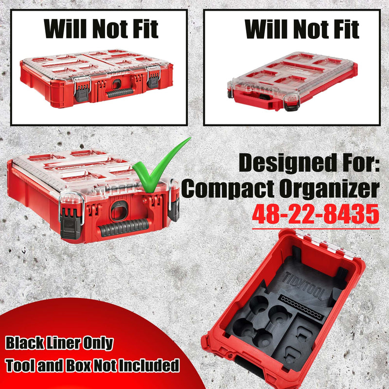 Tidy Tool Insert for Milwaukee M12 Installation Drill 2505-20 – Fits Packout Compact Organizer 48-22-8435 – All 4 Attachments & Battery Storage Liner Only
