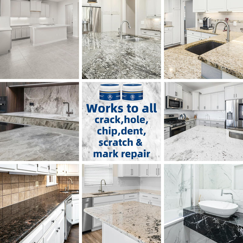 Tile and Granite Repair Kit, Marble Porcelain Stone and Quartz Countertops Repair Kit for Chips Dents Cracks Holes Scratch, Fix Chipped Edges Corners, Reattaches Missing Pieces