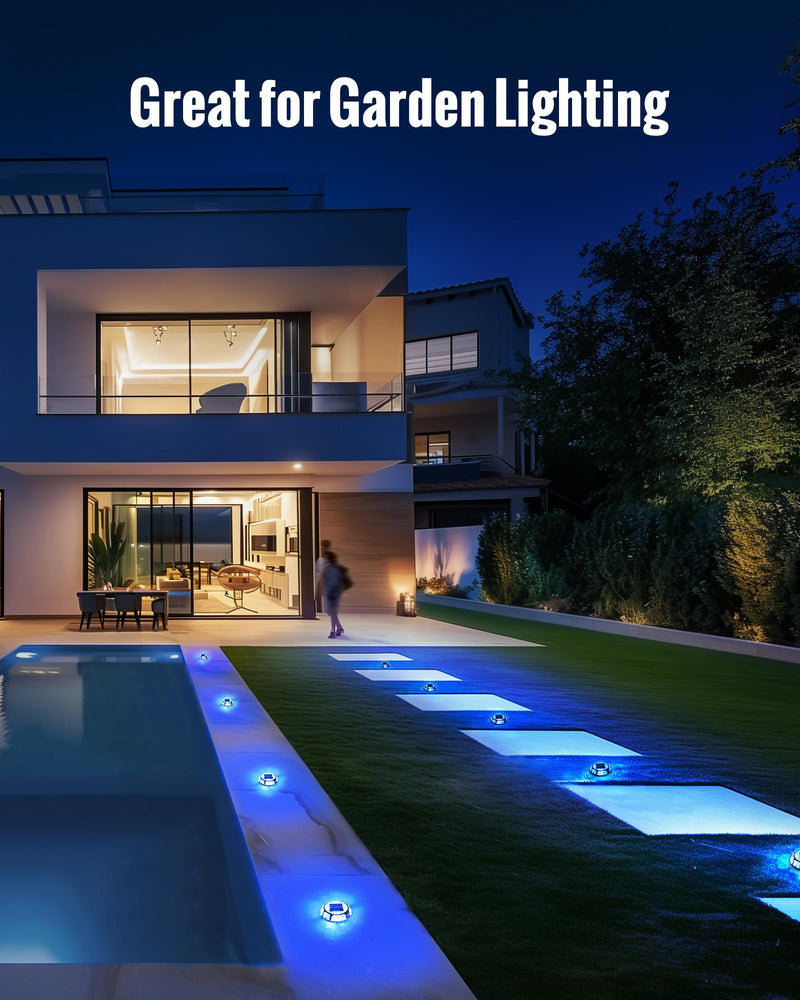 Solar Driveway Lights Dock Lights Waterproof 4 Pack, 2 Colors in 1, LED Solar Deck Lights for Outside, Solar Powered Ground Lights for Warning Driveway Stair Step Pathway(Blue & White) Blue Light & Cool White