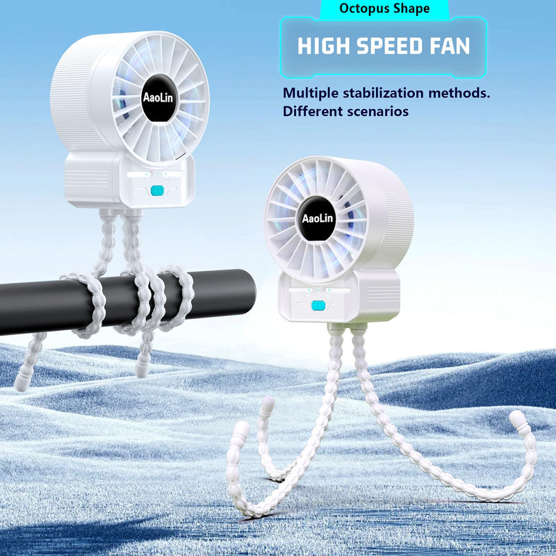 2 Pack Multifunctional Portable Stroller Fan 4 Speed 6600rpm High Speed Usb Rechargeable Personal Mini Handheld Fan Extended Tripod For Desktop Winding Kids Bed Treadmill Bike Golf Cart Outdoor Travel White-2p