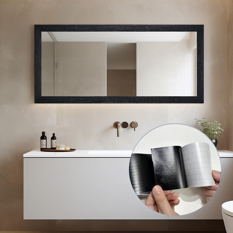 27 FT Wood Grain Wallpaper Border, Removable Waterproof Mirror Border Peel and Stick,Bathroom Mirror Frame Border.(Black) 2.4 Inch x 27 Ft Black