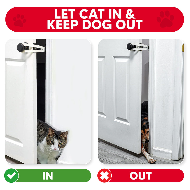 Cat Door Holder Latch - Extra Large Cat Door Alternative Installs Fast Flex Latch Strap Let's Cats in and Keeps Dogs Out of Litter & Food. Safe Baby Proof One Piece No Measuring Extra Easy White X-Large