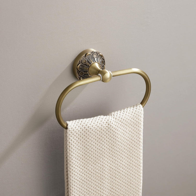 Brass Bathroom Hand Towel Holder, Antique Brass Towel Ring Holder, Vintage Wall Mounted Oval Towel Rack Hanger Home Half Round Bathroom Hardware Accessory