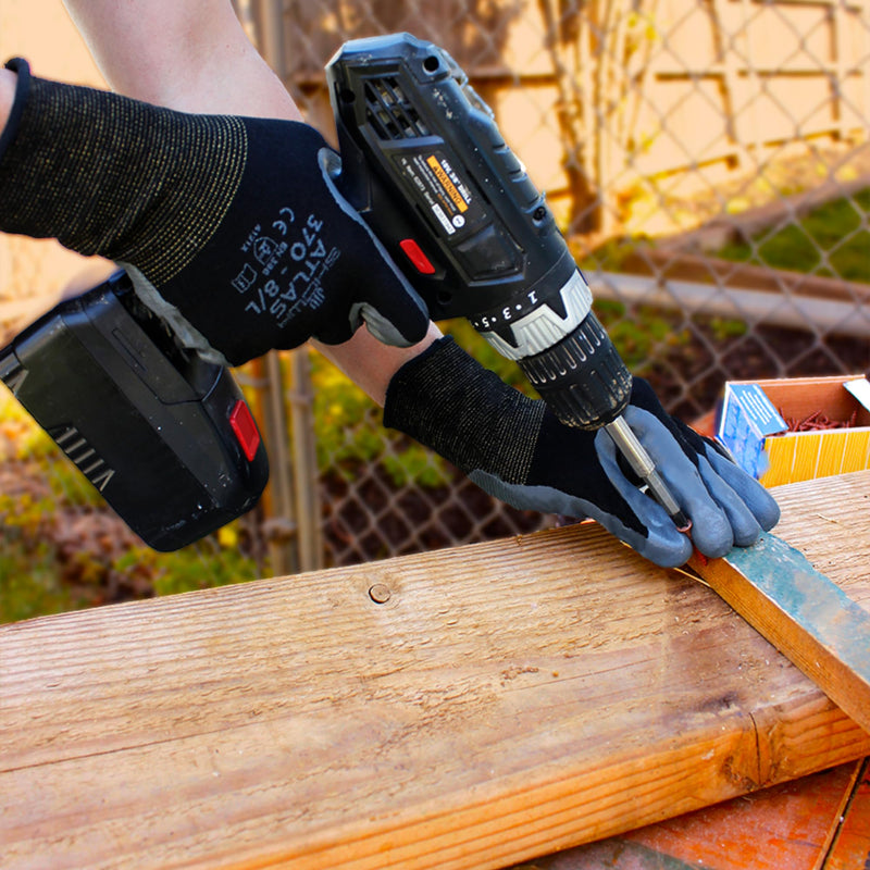 SHOWA Atlas 370B Professional Nitrile Work Gloves,for Landscaping, Gardening & Assembly, General Purpose Gloves 12-pack Black Medium