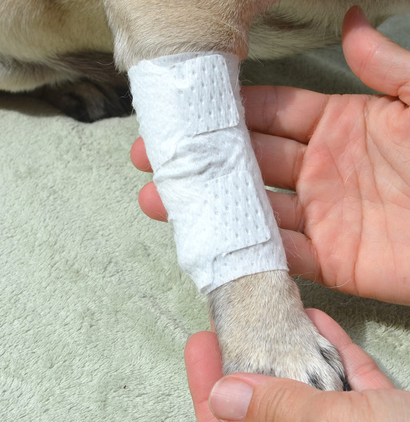 PawFlex Joint and Large Area Wound Bandages for Dogs Cats & Other Pets. Great for Leg Joint sprains and Tail Injuries! Non Adhesive Breathable Non-Slip Disposable Washable Value Pack (2XS/XS 12pk) White 2XS/XS 12pk