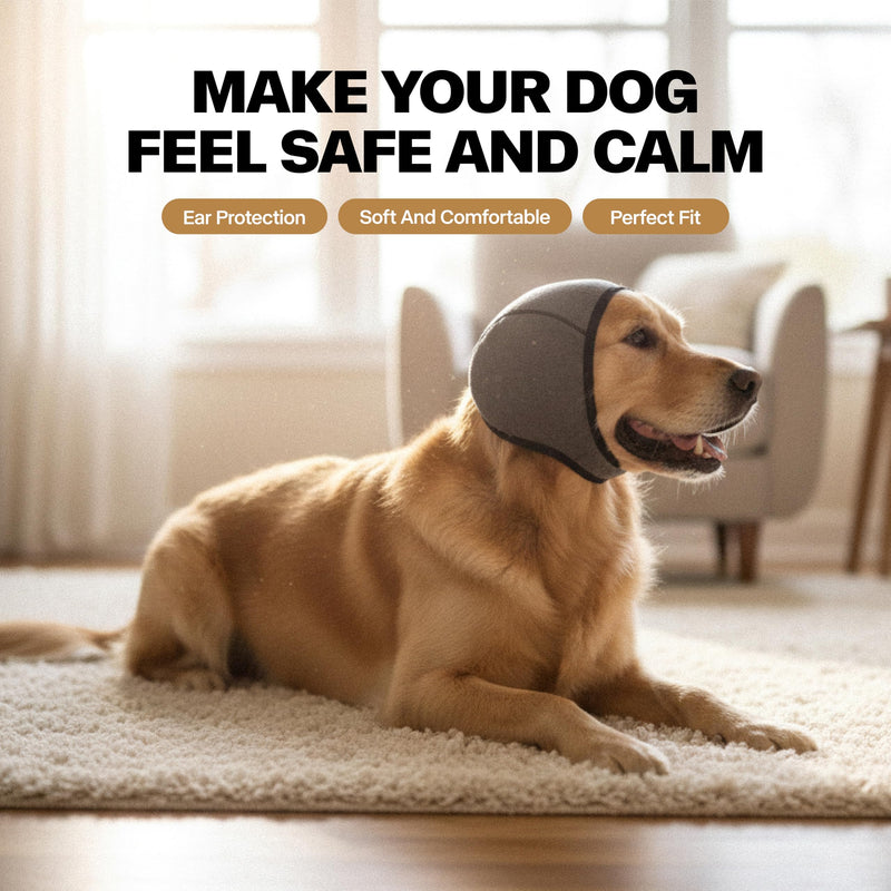 Dog Ear Muffs, No Flap Ear Wraps for Dogs Hematoma - Waterproof Elastic Ear Cover with Calming Hoodie Black Large