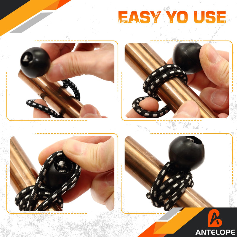 A ANTELOPE 25-Pack Ball Bungee Cord, 8" Heavy Duty Bungee Cord of Canopy Tarp Balls for Camping, Tent, Cargo, Fixed Lines and Hoses, Patio Umbrellas, Awnings (Black & White) 8" x 25PCS