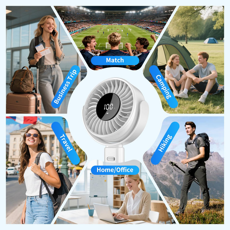 6-Inch Large Handheld Fan, 6000mAh Battery Portable Fan with 100 Speed Levels, Strong Airflow Personal Fan, 5-30 Hours Working Time, 135° Foldable for Travel, Outdoor, Office (Beige) Beige