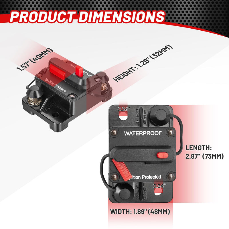 RED WOLF 20A Circuit Breaker Holder W/Manual Reset Switch 12-48V DC for Boat Trolling Motor Marine ATV Trailer Vehicles Stereo Audio Electronic Battery Fuse Solar Power System, 20 Amp Screws