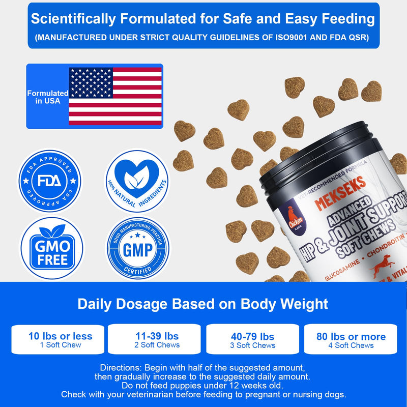 Advanced Dog Hip Joint Health Supplement Chews, Glucosamine for Dogs + Chondroitin, MSM, Turmeric & Green Lipped Mussel, Support Mobility, Pain Relief for Senior All Breeds Soft Chewable Treats White