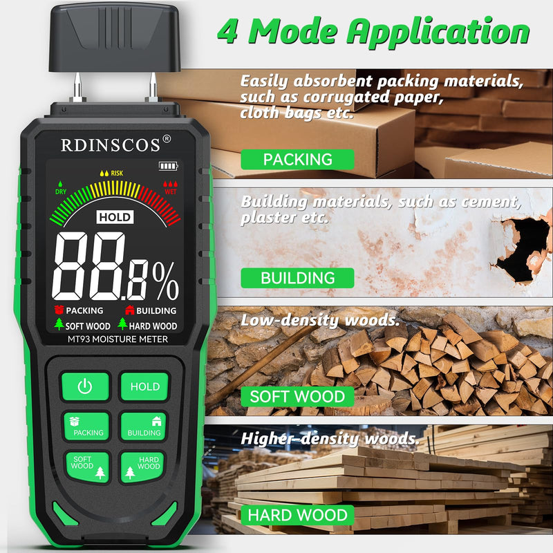 Rechargeable Wood Moisture Meter, Firewood Moisture Tester, Drywall Moisture Detector Professional Moisture Content Meter Lumber Logs Concrete Floors Carpet Ceiling Building Material Hardwood Green