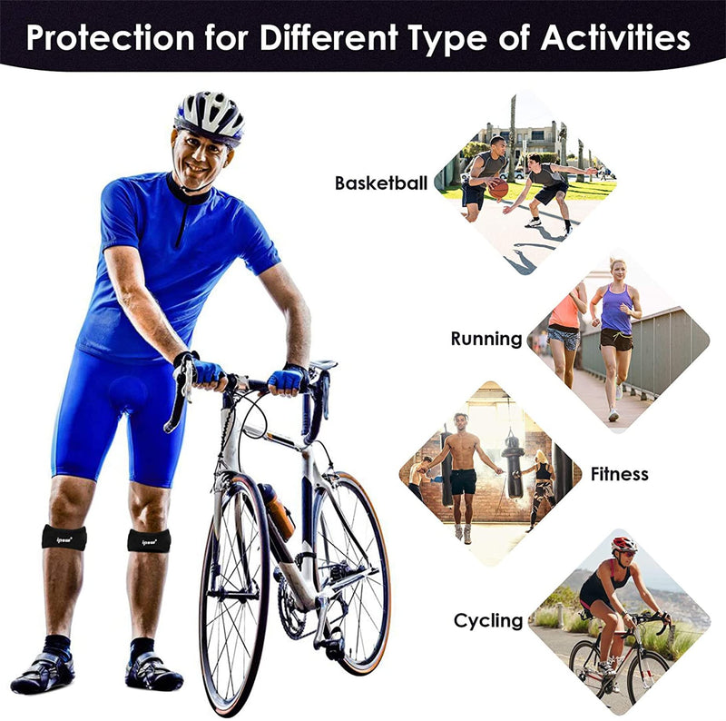 IPOW 2 Pack Knee Pain Relief & Patella Stabilizer Knee Strap Brace Support for Hiking, Soccer, Basketball, Running, Jumpers Knee, Tennis, Tendonitis, Volleyball & Squats, Black One Size