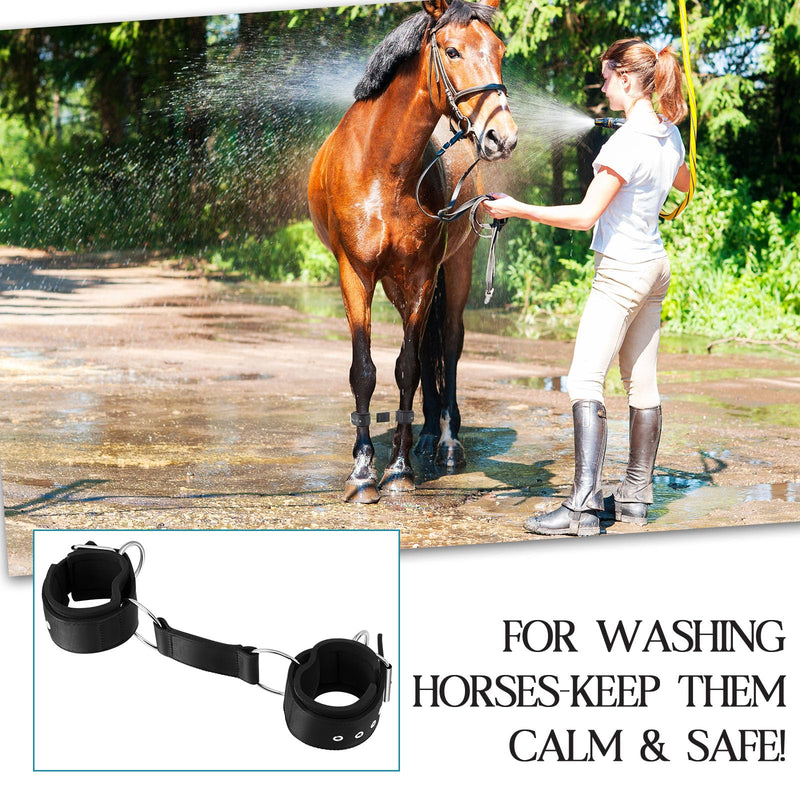 Horse Hobbles, 2-Leg Adjustable Soft Leather Horse Tack for Training, Grazing, Travel - Lightweight, Control Running, Comfortable Restraint Equipment (Black) 1 Black
