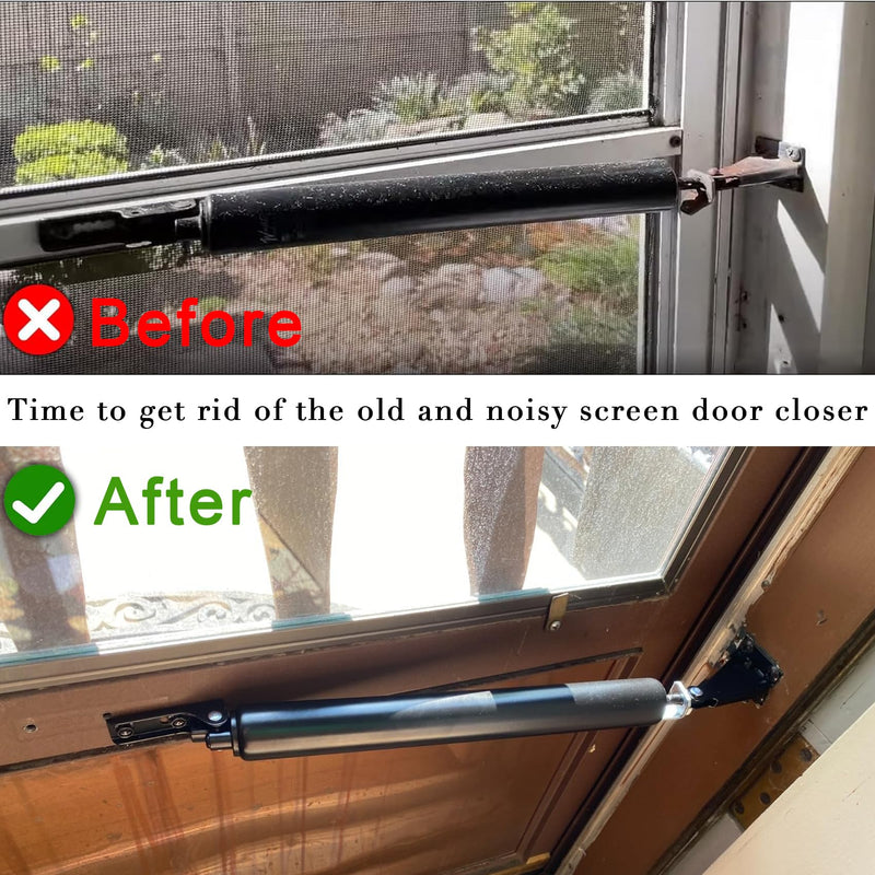 Pneumatic Door Closer Kit for Screen and Storm Doors, Includes Push Button Latch and Protector Chain Spring (Black All-in-One, 1 Set) Black All-in-One 1.0