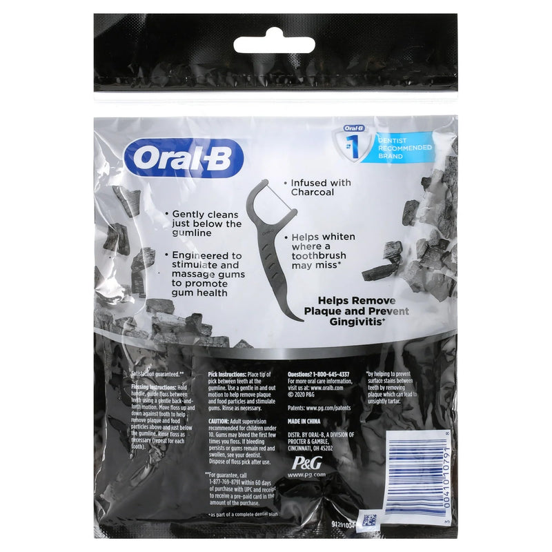 Oral-B Charcoal Infused Mint Dental Floss Picks, 75 Count (Pack of 1)