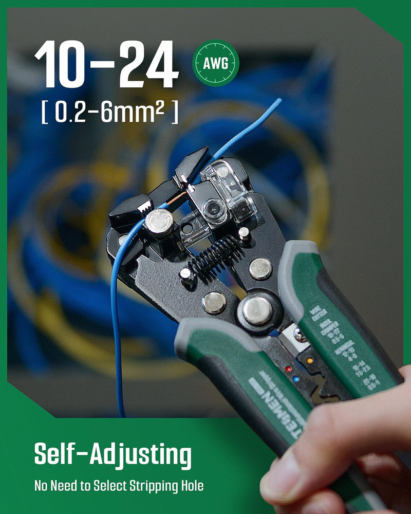 TESMEN TWS-322 Self Adjusting Wire Stripper with Non-Contact Voltage Detection, 4-in-1 Automatic Wire Stripper Tool, Universal Wire Cutters and Crimping Tool, for 10-24 AWG Electrical Wire