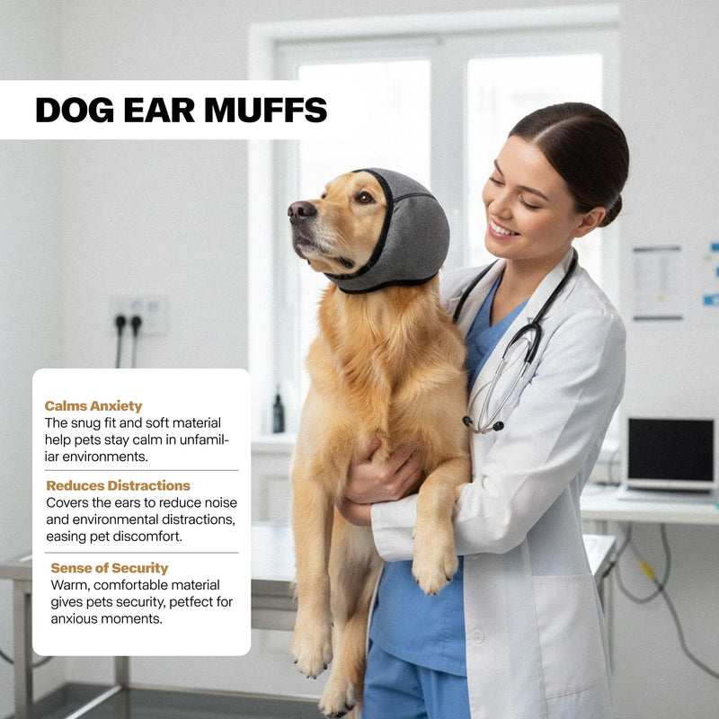 Dog Ear Muffs, No Flap Ear Wraps for Dogs Hematoma - Waterproof Elastic Ear Cover with Calming Hoodie Black Large