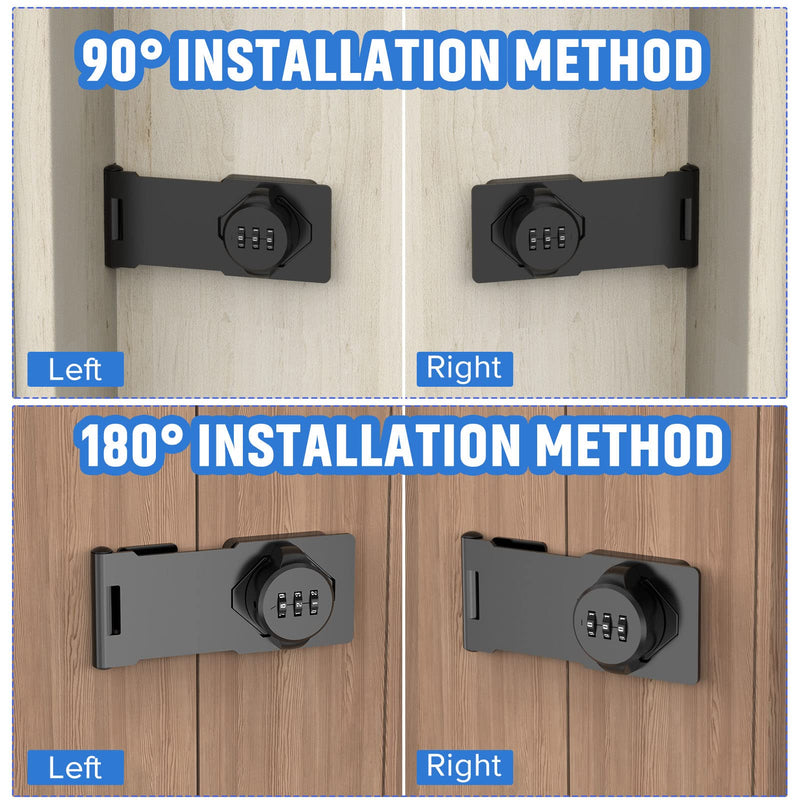 Household Cabinet Password Hasp Locks, Cabinet Locks with Combination, Door Security Slide Latch Lock for Small Doors, Cabinets, Barn Door, Bathroom, Outdoor, Garden (Black) Black