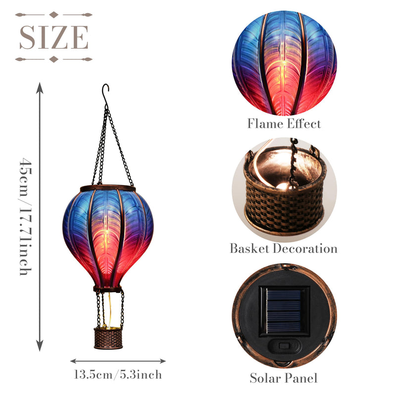 TERESA'S COLLECTIONS Hot Air Balloon Solar Lantern for Garden Decor Halloween Christmas Party,Flickering Flame Hanging Solar Light for Outdoor ,Blue & Purple Plastic Lamp for Yard Tree,Gift for Mom Blue & Purple