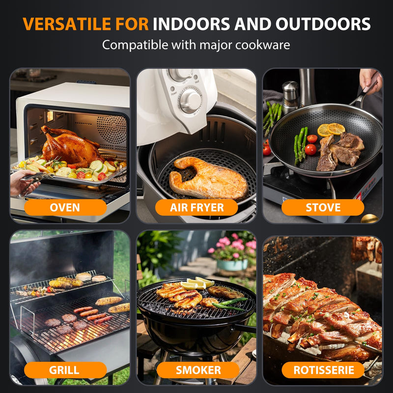 AI Smart Wireless Meat Thermometer, 10X Enhanced Signal and Stability, with High-Accuracy Sensors, Standalone Display Base, Instant Read LCD & App Control for Kitchen,BBQ,Oven,Grill,Air Fryer 1-Probe Kit