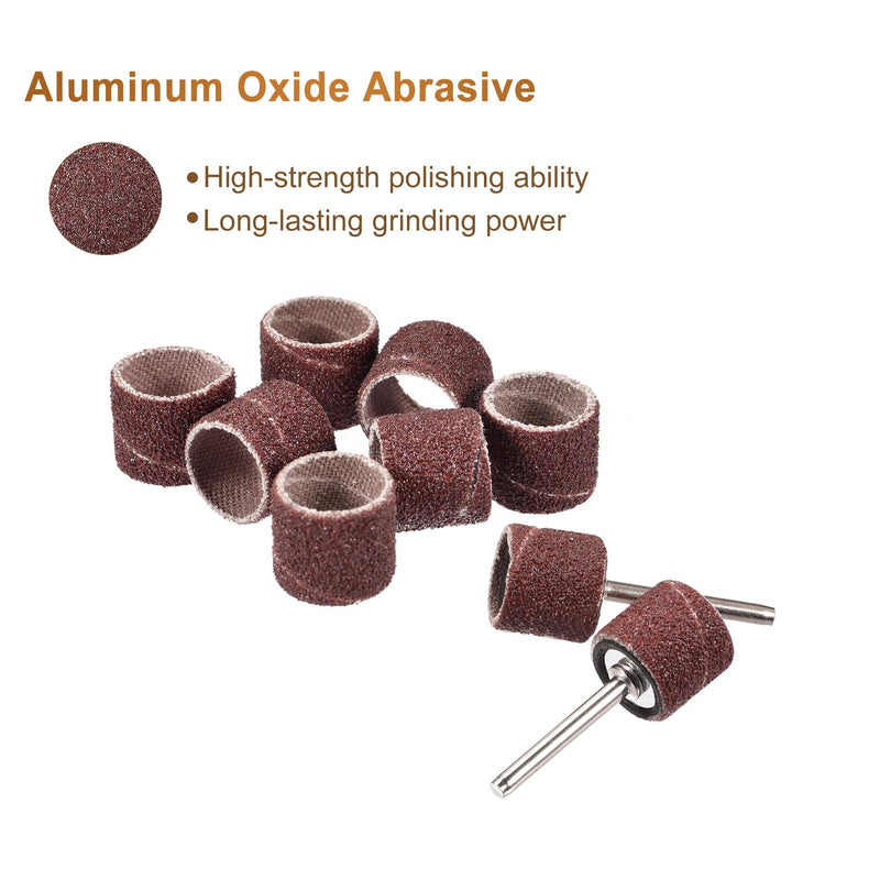 uxcell 100 Pcs 1/2 Inch Sanding Sleeves Sandpaper Set 80 Grit with 2 Pcs 1/8 Inch Drum Mandrels for Rotary Tools