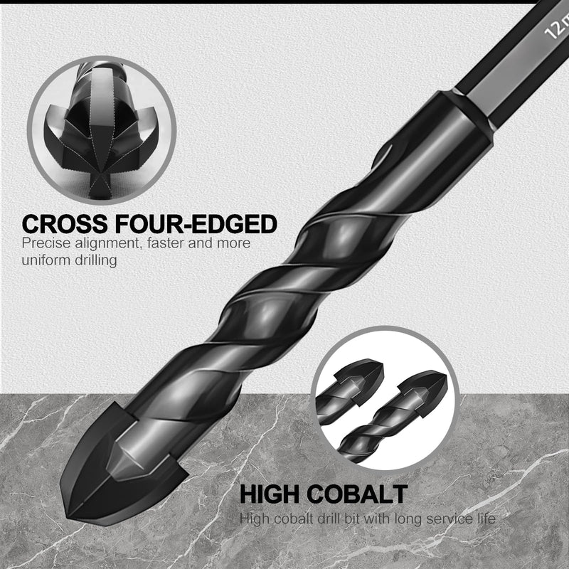Brick and Stone Drill Bit Set SONCHIE - Upgraded 10-Piece Set of Four-Flute Sawtooth Eccentric Drill bits, Sizes 1/8“-1/2”, Suitable for Tiles Glass Bricks Concrete Ceramics Plastic and Wood