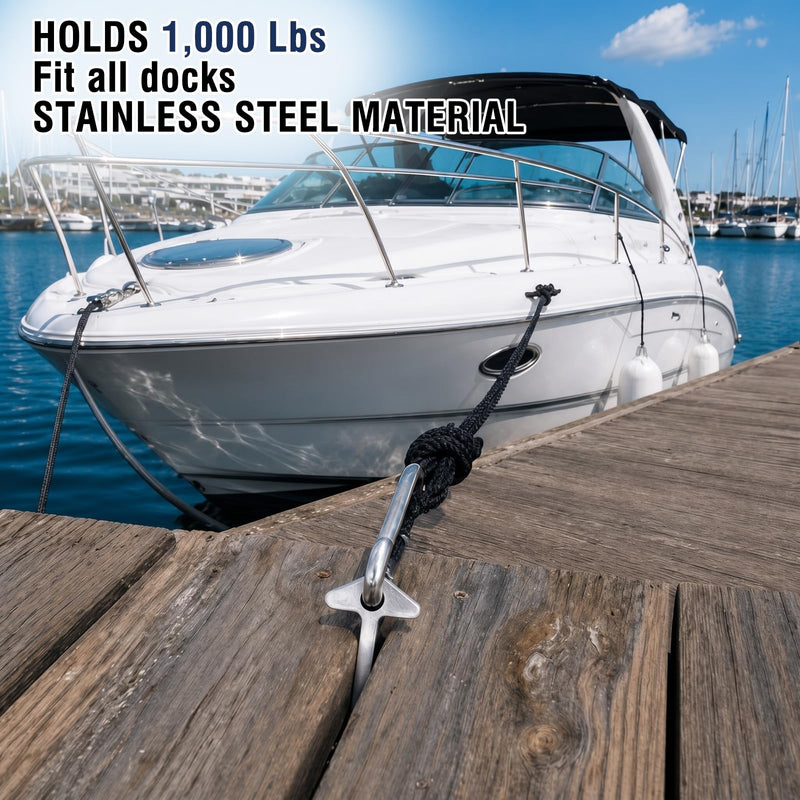 2 Pcs Deck Dock Anchors for Gap Between Board Quick Dock Cleat High-strength 304 Stainless Steel 1, 000lb Break Strength Easy Temporary Tie Down for Trailer Kayaks Canoes Small Boat Camping