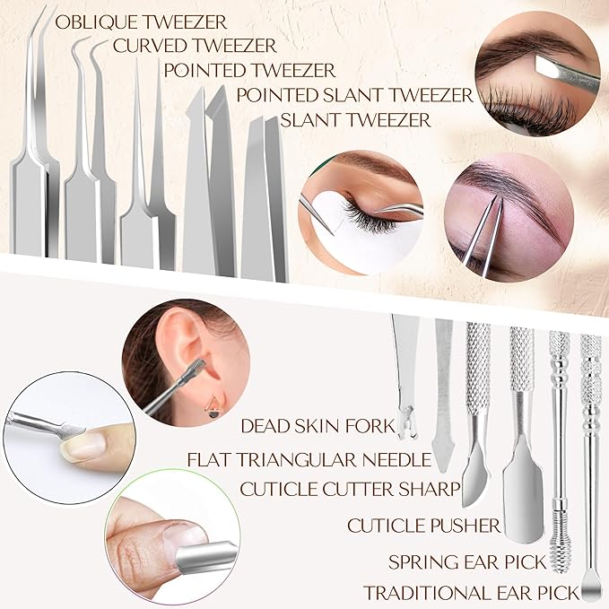 Dermated [16 Pack] Blackhead Remover Tool Pimple Popper Tool Kit | Stainless Steel Professional Acne Extraction Tool Kit for Blackheads Spots Codone Acne That Bald Head Face and Nose - NewNest Australia