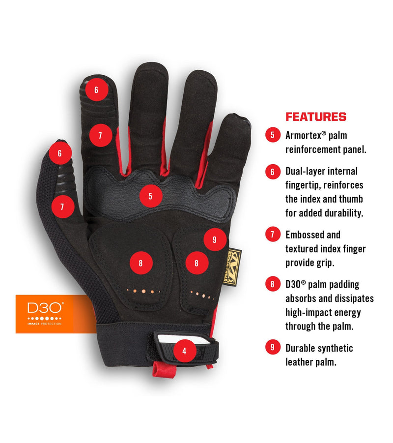 Mechanix Wear M-Pact Impact Resistant Work Gloves - Durable Safety Gloves for Men - Touchscreen Capable - Machine Washable - Breathable - Large - Red/Black Black/Red