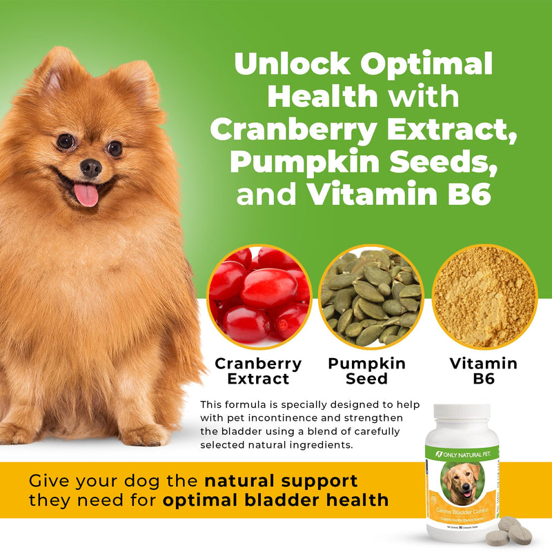 ONLY NATURAL PET Canine Bladder Control - Senior Dog Care Supplement - UTI, Urinary Tract Health, Incontinence Support w/Cranberry Extract | Pills, Vitamins, 90 Chewable Tablets (Natural Turkey) - PawsPlanet Australia