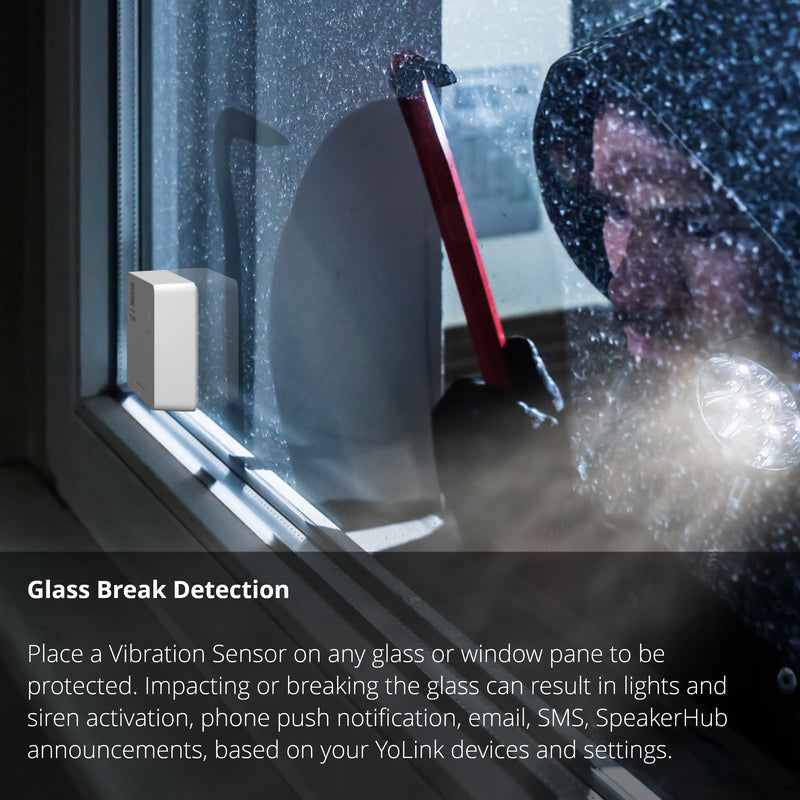 YoLink LoRa Smart Vibration Sensor; Smart Shock, Glass Break, Tamper, Movement Detector, Generator Running, Email/SMS/Push Alerts, 1/4 Mile Open Air Range, Alexa, Hub is not Included Without Hub