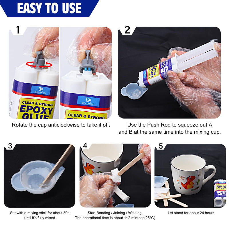 Epoxy Glue 3.4oz - 5 Minute Epoxy Adhesive for Fast Repair - Clear 2 Part Epoxy Glue for Plastic - 1:1 Ratio Super Glue, Fast Cure Repair Glue for Wood, Metal, Plastic, Glass, Ceramic, Fabric