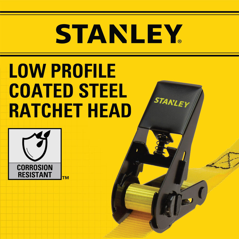 STANLEY S9500 Black/Yellow 1" x 10' Ratchet Straps - Light Cargo (300 lb Working Load / 900 lb Break Strength), 4 Pack 1" x 10'