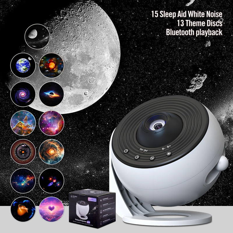 Star Projector Pro, Galaxy Projector for Bedroom, Wider Sharper Projection, 13 Theme Discs, 15 Sleep Aid White Noise, Remote, Timer, Bluetooth Play, White B-White Pro