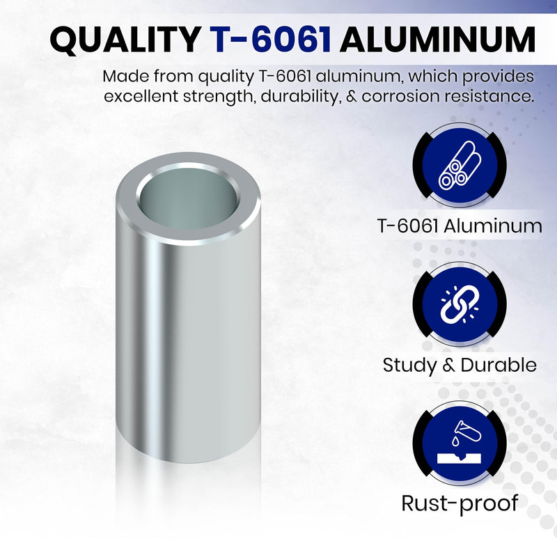 Aluminum Spacer - 3/4" OD x 1/2" ID - Unthreaded Round Standoff Bushing, Precision Metal Spacer, Plain Finish, Durable T-6061 Aluminum for 1/2" or M12 Screws/Bolts, 1-1/2" Length (Pack of 25)