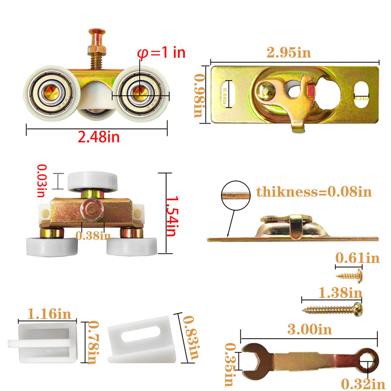 2 Pack Pocket Door Frame Roller,Sliding Pocket Door Top Hanger Rollers Uesd for Johnson Part #1125 & #1500 Hardware Kit, 1" Nylon Ball Bearing Wheels, 200lbs Weight Capacity 1'' (no Rail)