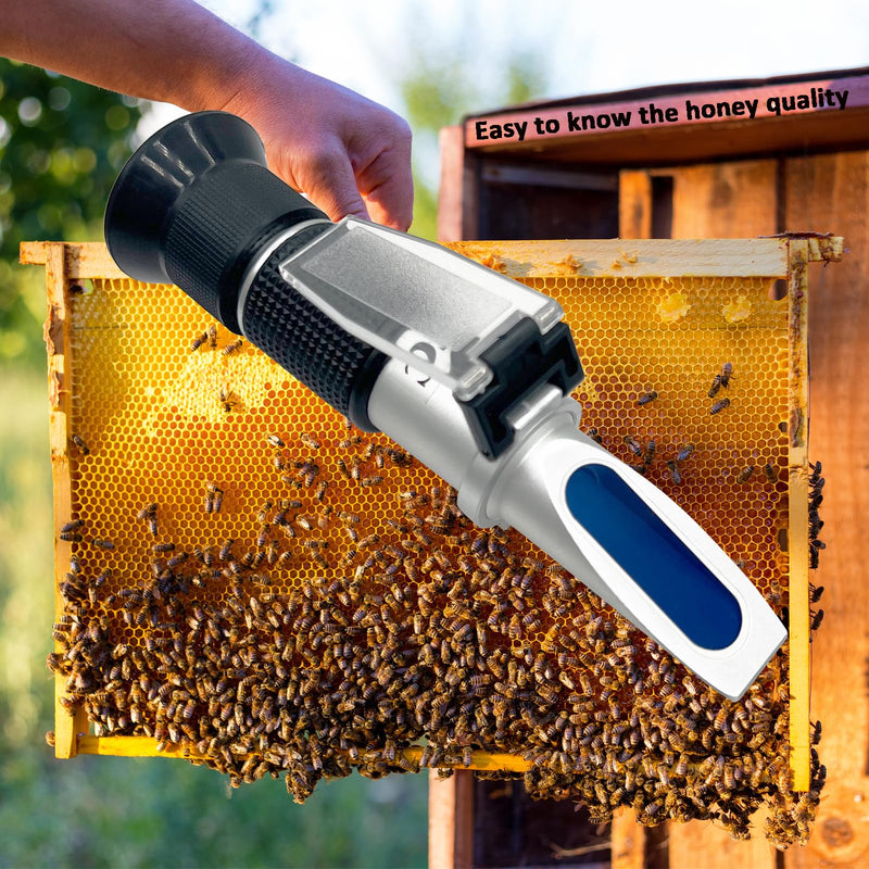 Honey Refractometer for Measruing Brix 58~90%, Honey Moisture 12~27%, Baume 38~43° Honey Moisture Tester 3 in 1 Refractometer for Honey Maple Syrup, Molasses, Fruit jam and Bee Keeping