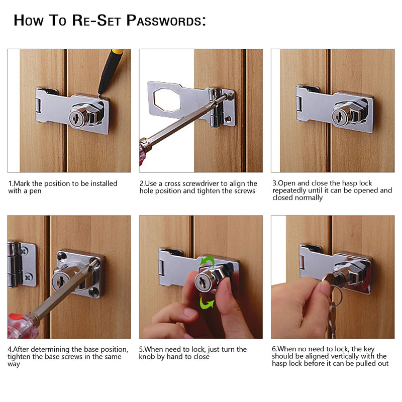 2 Packs Keyed Hasp Locks,V·RESOURCING Twist Knob Keyed Locking Hasp for Small Doors, Drawer, Cabinets and More, Hasp Lock Catch Latch Safety Lock Door Lock with Keys (3 Inch,Black) 3 inch & Keyed Lock