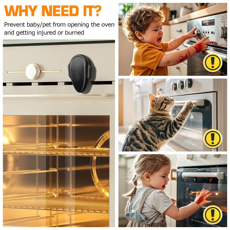 Oven Lock Child Safety (4 Pack), Cabinet Locks Baby Proofing, Baby and Child Proof Locks for Drawer Oven Stove Door, Easy to Install, No Tools Need, Upgrade Heat-Resistant Material - Black