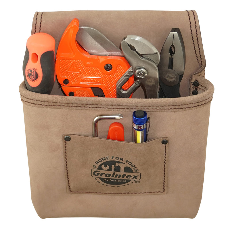 Graintex ST2009 One Pocket Nail & Tool Pouch Natural Top Grain Leather for Framers, Constructors, Electricians, Plumbers, Handyman